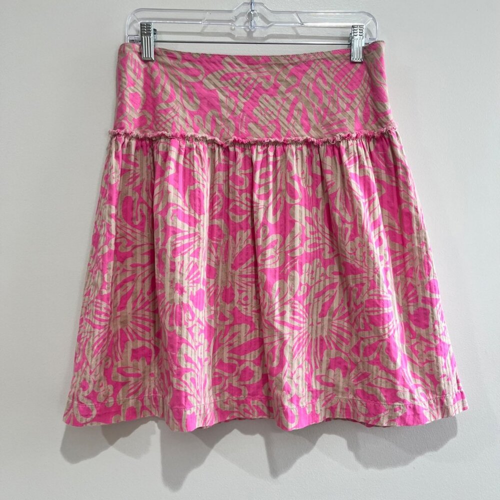 Tommy Hilfiger Drop Waist A-Line Skirt Juniors 7 Pink/Tan Floral 100% Cotton